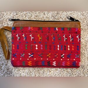 Red and Brown Patterned Cosmetic Bag